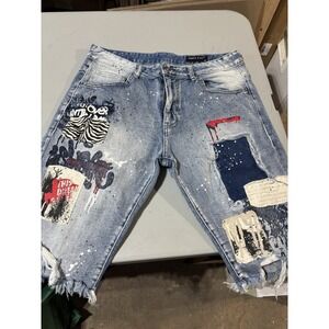 Smoke Rise Shorts Mens 36 Denim Distressed Thrashed Streetwear Y2K Stretch Jorts
